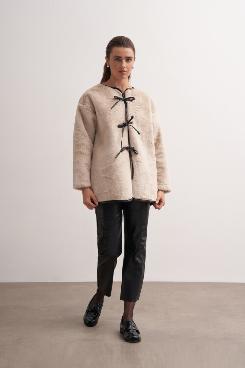 Plush Jacket with Leather Detail