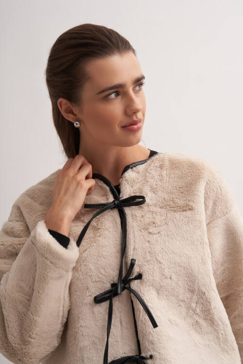 Plush Jacket with Leather Detail