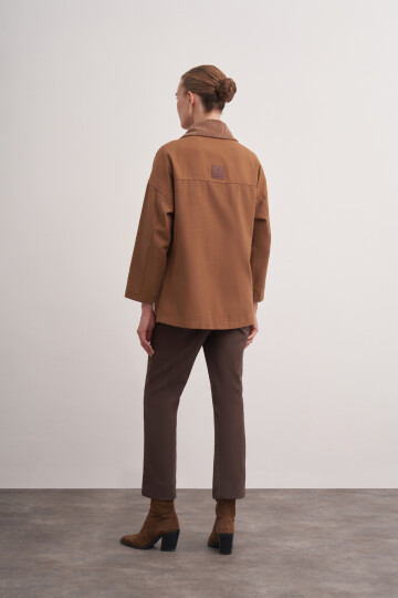 Kadife Detaylı Gabardin Ceket
