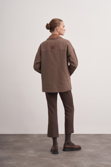 Kadife Detaylı Gabardin Ceket