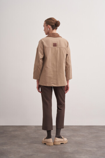 Kadife Detaylı Gabardin Ceket