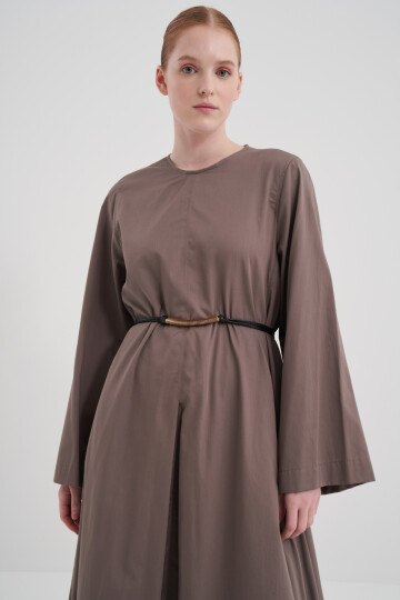 Pile Detaylı Poplin Elbise