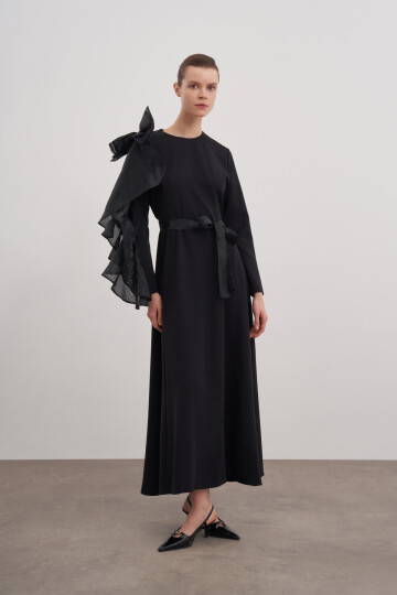 Tulle Bow Detailed Evening Dress