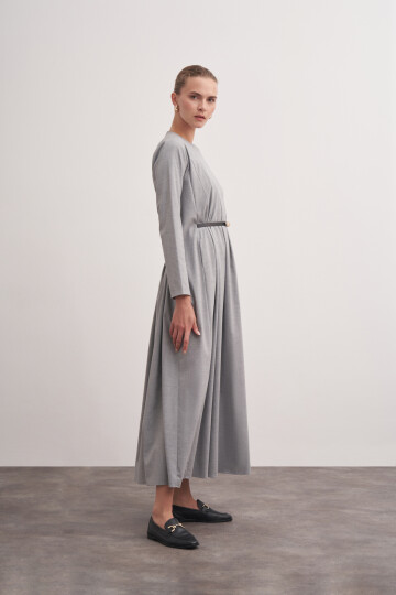 Pleat Detailed Belted Dress