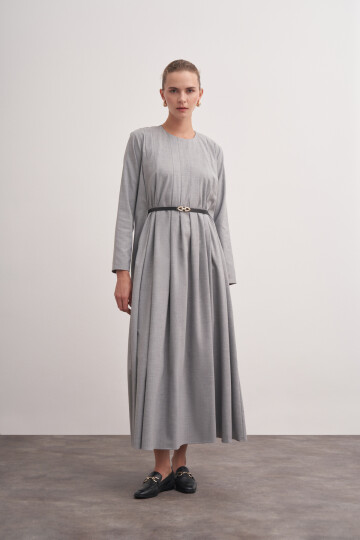 Pleat Detailed Belted Dress